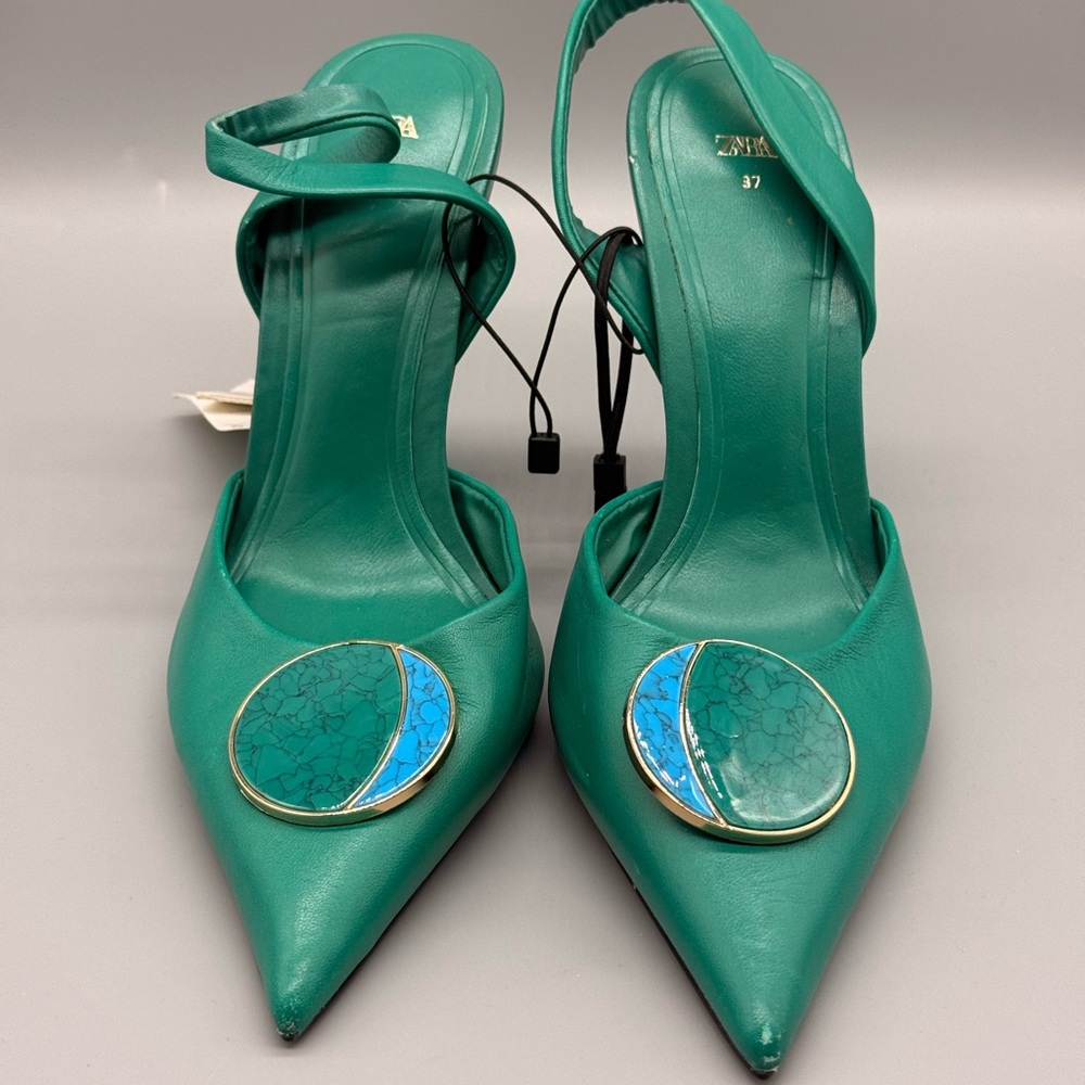 Zara Green Sling Back Heels